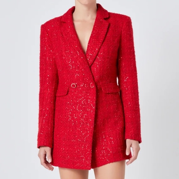 Endless Rose Red Shorts Romper Sequin Blazer - Picture 1 of 12